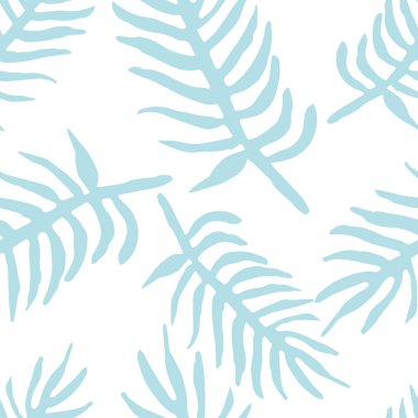 Mavi yapraklar, yüzey tasarımı, tekstil, duvar kağıdı için pürüzsüz desen. Siluet çiçekli elementler, vektör arkaplan