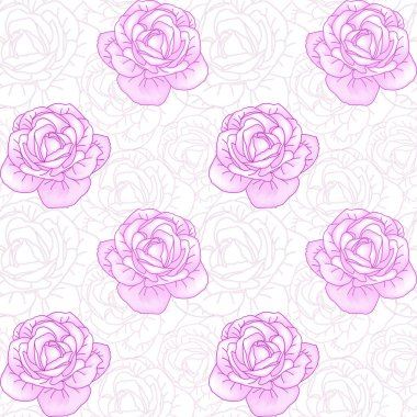 Tekstil ya da duvar kâğıdı için pembe güller dikişsiz desen. Vektör arkaplanı.