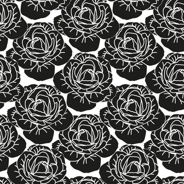 Silhueta Rosas Flor Cabeça Sem Costura Padrão Para Têxteis Papel — Vetor de Stock