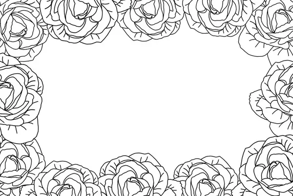 白い背景ベクトルのラグジュアリーバラの植物フレーム エレガントなラインアートの壁紙バラは手描きで頭に花を咲かせます 結婚式 招待状またはカードのためのかわいいガードリーの花のフレームの設計 — ストックベクタ
