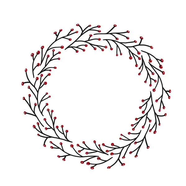 Winter berry branch circle wreath for card or invitations, scrapbook in delicate pastel color. Vector background frame, isolated hand drawn doodle simple frame.