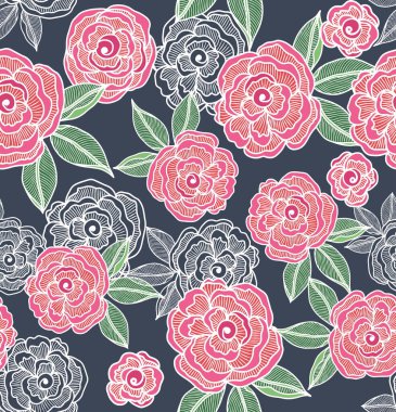 Cute rose flower seamless pattern for textile , blue background