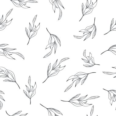 Yeşillik çizgisi sanat yaprakları, el çizimi basit çiçek desenleri, pastel renkler. İzler için vektör arkaplanı, tekstil kumaşı, duvar kağıtları, hatıra defteri, ambalaj kağıdı