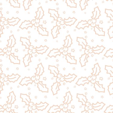 Noel botanik bitkileriyle kusursuz pastel monokrom deseni. Hediye paketi, duvar kağıdı, web afişi, ambalaj kağıdı ve kumaş için sonsuz doku. Vektör tatil arkaplanı.