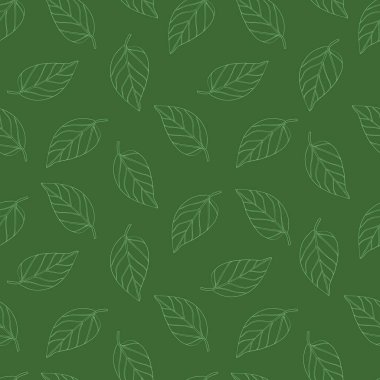 Yeşil çizgi sanatı, tekstil, kumaş, duvar kağıdı veya albüm kağıdı, el çizimi çiçek çizimi, botanik yeşillik vektörü arka planı için pürüzsüz desen bırakır.
