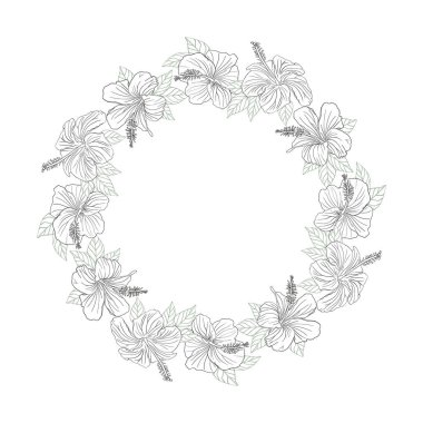 Çelenk yapraklı Hibiscus çiçeği. Düğün davetiyeleri, tebrik kartları, hatıra defteri, baskı, hediye paketi, el çizimi resim çizimi için kullanılabilir.