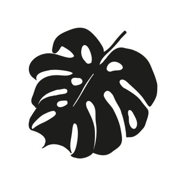 Canavar tropikal yapraklar, yeşillik tasarımı canavar yaprakları, orman bitkisi. Logo ya da kart için canavar yaprağı silueti, albüm tasarımı. Vektör çizimi, beyaz arkaplanda izole et