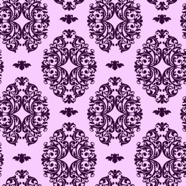 Vektör damaske klasik barok süsü. Retro desenli antika tarzı. Kusursuz lüks bordo geometri deseni. Kraliyet duvar kağıdı. Gotik bir geçmişi var. Vektör süsü