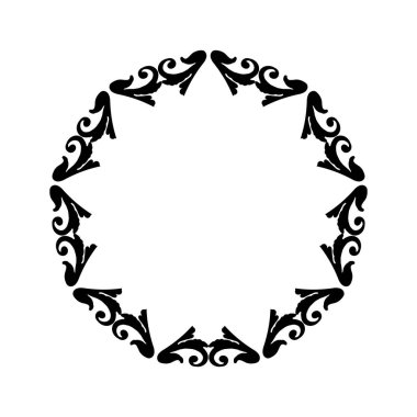 Vektör damaske klasik barok daire çerçevesi. Retro soyut çiçek yaprağı desenli sınır yeşilliği, antika arka plan