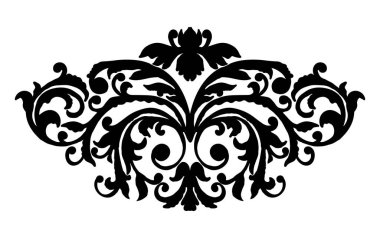 Vector damask klasik barok parşömen tomarı girdabı. Viktorya dönemi monogramı heraldik kalkan girdabı. Geçmişe dönük nilüfer yaprağı desenli sınır yaprakları antika arka plan