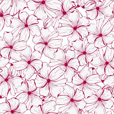 Çiçekli mürekkep el yapımı tasarım. Kırmızı gelincik çizgisi, sanat çiçeği, tekstil için pürüzsüz desen, albüm, duvar kağıdı. Vektör arkaplanı.