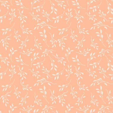 Çiçeksiz desenli, el yapımı kumaş ya da duvar kâğıdı için el yapımı bitkiler, hatıra defteri kağıdı. Hafif şeftali tüylü pembe vektör arkaplanı.