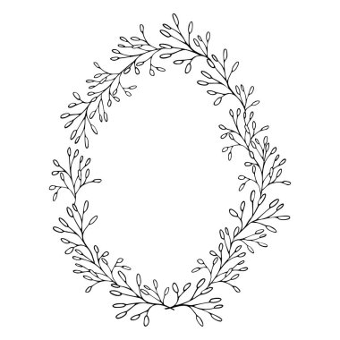 Çizgi sanatı bahar çiçeği Paskalya yumurtası, el çizimi çiçek elementleri. Kart veya davetiyeler için vektör illüstrasyonları, boyama kitabı.