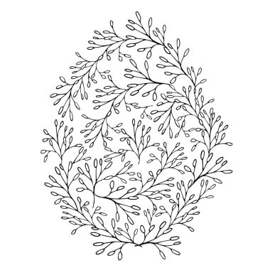 Çizgi sanatı bahar çiçeği Paskalya yumurtası, el çizimi çiçek elementleri. Kart veya davetiyeler için vektör illüstrasyonları, boyama kitabı.