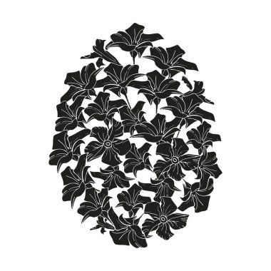 Siluet bahar çiçeği Paskalya yumurtası, Sevgililer Günü için çiçek çizilmiş. Kart, davet veya çıkartma için vektör illüstrasyonları