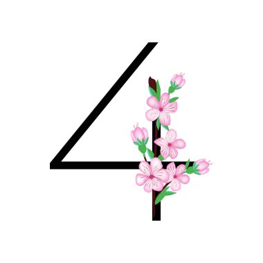 Kart tasarımı ya da davetiye tasarımı için küçük pembe çiçek alfabesi. İlkbahar kiraz çiçeği tasarımı için beyaz arkaplanda izole edilmiş vektör çizimleri.