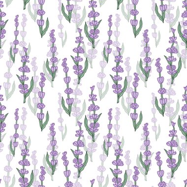 Tekstil, kumaş, albüm için lavanta renkli, dikişsiz desen. Yaz çiçeği vektör arkaplanı