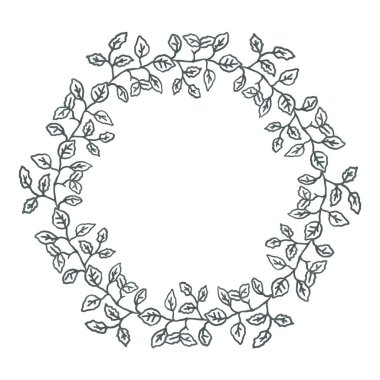 El çizimi vektör çerçevesi bırakır. Düğün ve tatil davetiyesi için yaprakları olan çiçek çelenkleri ya da tasarım için kart dekoratif unsurları. İzole edilmiş. Vektör arkaplanı, vintage ve rustik biçimler