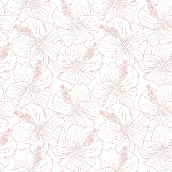 Hibiscus çiçeği deseni tekstil tasarımı, hatıra defteri, duvar kağıdı için kusursuz desen. Çizgili sanat el çizimi tropikal çiçek arkaplanı.