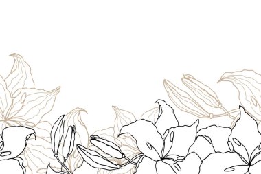 Kartvizit ya da davetiye tasarımı için kusursuz Lilly çiçeği pansiyoneri. hassas el çizimi vektör illüstrasyonu.