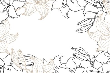 Düğün kartı ya da davetiyeler için Lilly hattı sanat çiçeği afişi. El çizimi vektör çizimi şablonu