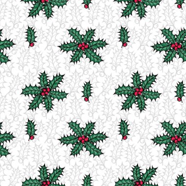 Tekstil ya da kepçeleme için Mutlu Noeller kutsal dut deseni. Noel meyveli yeşillik.. 