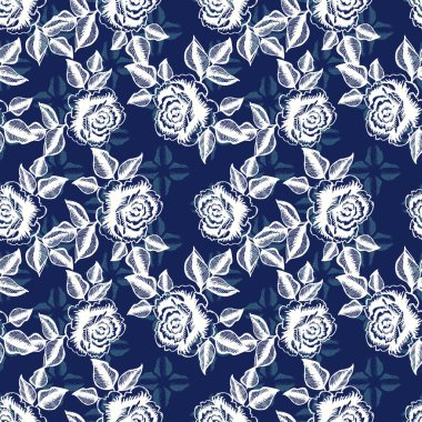 Yapraklı güller, el çizimi çiçekler ve tekstil tasarımı için kusursuz desenler, albüm, duvar kağıdı.