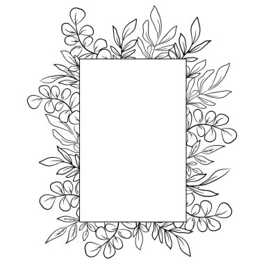 Floral wreath, greenery hand drawn leaves for design