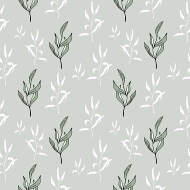 Çiçeksi yeşillik desenli, küçük çizgili sanat eserleri arka plan, tekstil ya da ambalaj kağıdı için mükemmel. Küçük siyah yapraklar içeren hassas, tekrarlayan bir desen..