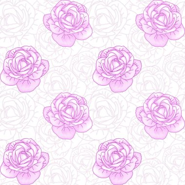 Tekstil ya da duvar kâğıdı için pembe güller dikişsiz desen. Vektör arkaplanı.
