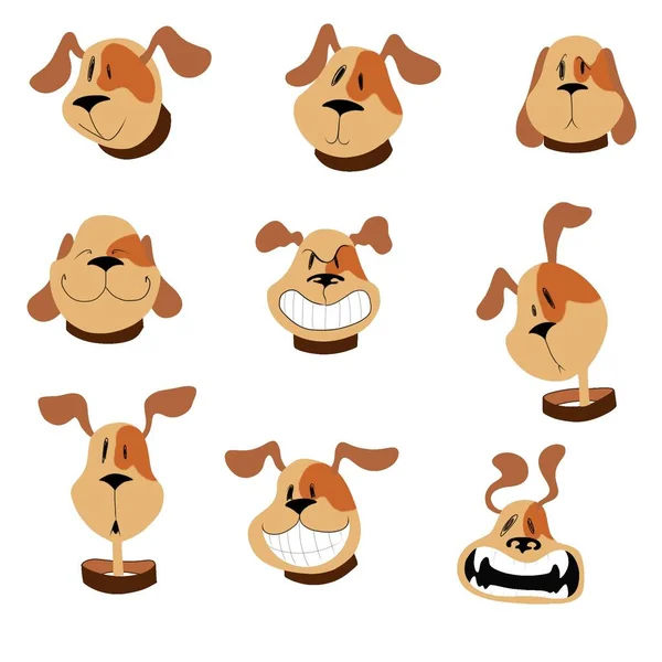 Lindo Divertido Perro Dibujos Animados Con Diferentes Emociones — Foto de Stock