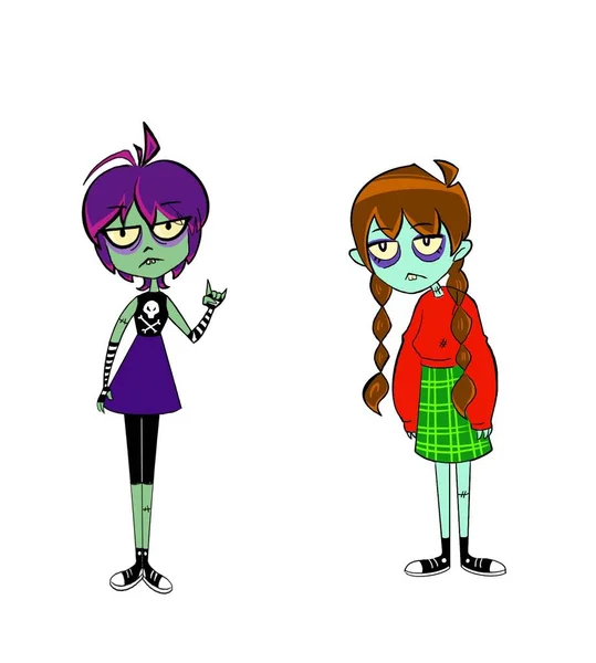 Grappige Cartoon Zombie Meisjes School Personages — Stockfoto