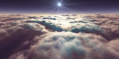 Bulutların üzerinde uçan rüya ışığı, üç boyutlu resimleme