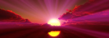 Gün batımı sakin deniz ışığı 3D çizim