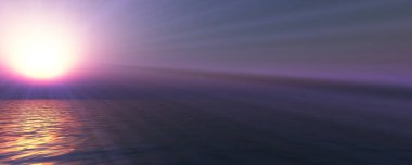 Gün batımı deniz ışığı gökyüzü berrak, üç boyutlu resimleme
