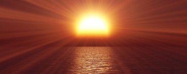 Gün batımı deniz ışığı gökyüzü berrak, üç boyutlu resimleme