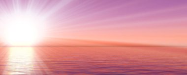 Gün batımı deniz ışığı gökyüzü berrak, üç boyutlu resimleme