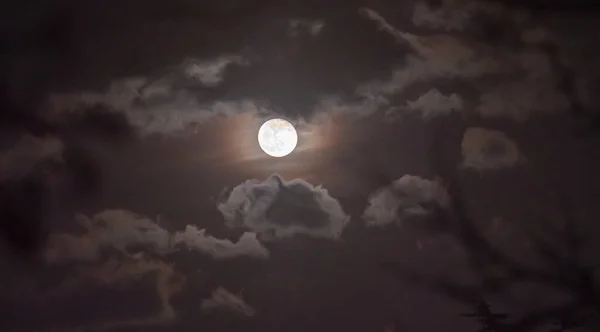 Luna Piena Nel Cielo Con Nuvole Paesaggio — Foto Stock