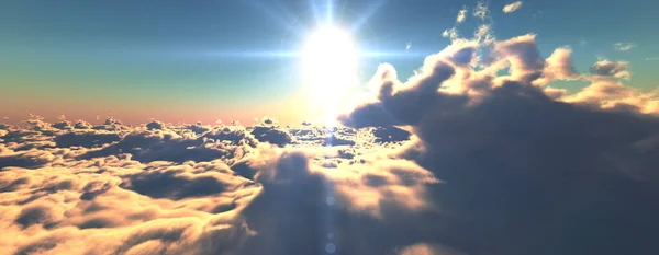 在云彩上放飞日落阳光图解 3D渲染 — 图库照片