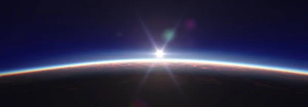Ziemski Wschód Słońca Kosmosu Nad Zachmurzonym Oceanem Ilustracja Renderowania — Zdjęcie stockowe