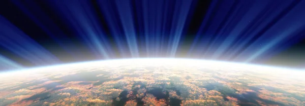 Sonnenaufgang Aus Dem All Polarlichter Darstellung — Stockfoto