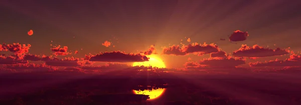 Zachód Słońca Spokojnie Morze Promień Słońca Renderowania Ilustracja — Zdjęcie stockowe