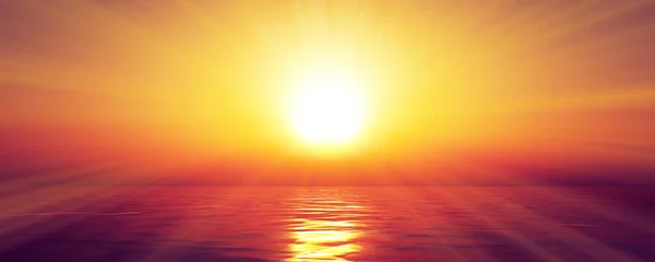 Zonsondergang Zee Zon Straal Heldere Hemel Weergave Illustratie — Stockfoto