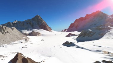 Dağ Karlı Güneş Işığı çizimi, 3D görüntüleme