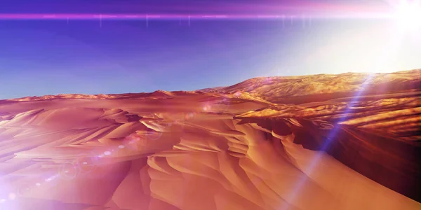 沙丘在沙漠上空落下 3D渲染说明 — 图库照片