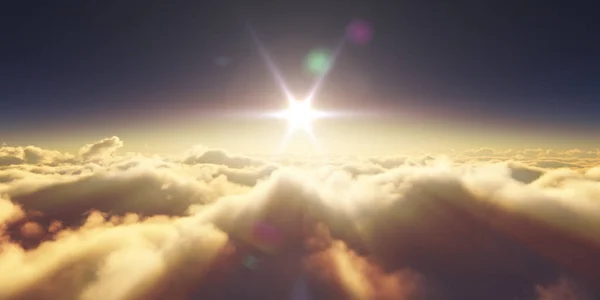 Boven Wolken Zonsopgang Zonnestraal Illustratie Rendering — Stockfoto