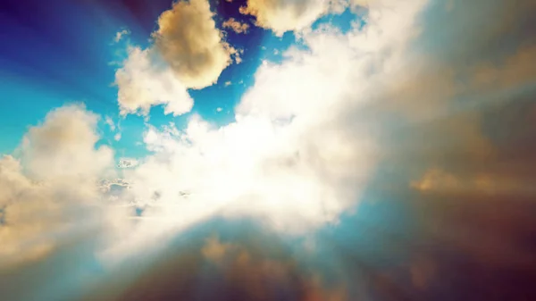 雲の上の太陽光線の日没 3Dレンダリング図 — ストック写真