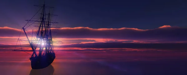 Старий Корабель Захід Сонця Морі Візуалізація Ілюстрація — стокове фото