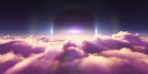 Boven Wolken Zonsopgang Zonnestraal Illustratie Rendering Rechtenvrije Stockfoto's