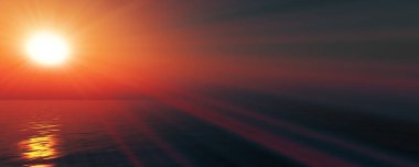 Gün batımı deniz ışığı gökyüzü berrak, üç boyutlu resimleme